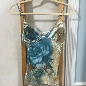 Elegant Floral Camisole in Blue and Green